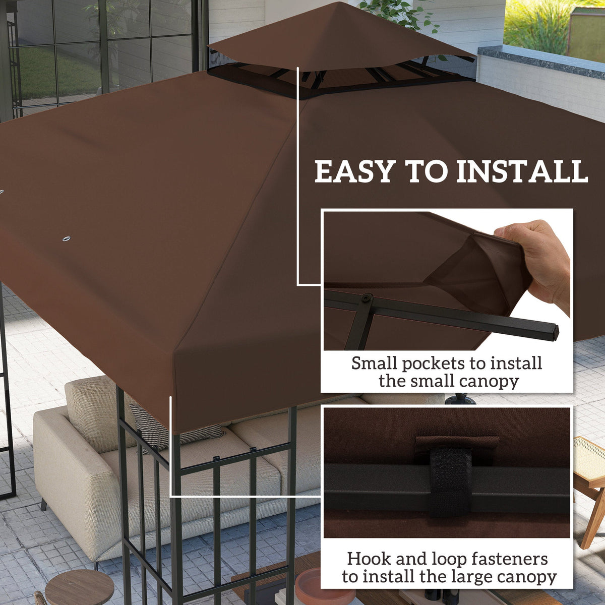 10' x 10' 2-Tier Gazebo Replacement Canopy Top Cover, Coffee — product view 7