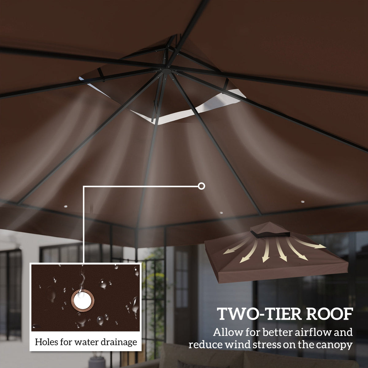 10' x 10' 2-Tier Gazebo Replacement Canopy Top Cover, Coffee — product view 6