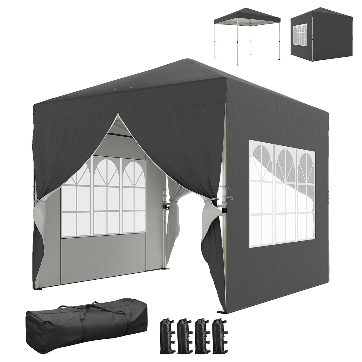 8.2 x 8.2 ft Pop-Up Canopy Tent with 4 Sidewalls & Sandbags, Dark Grey — product view 2