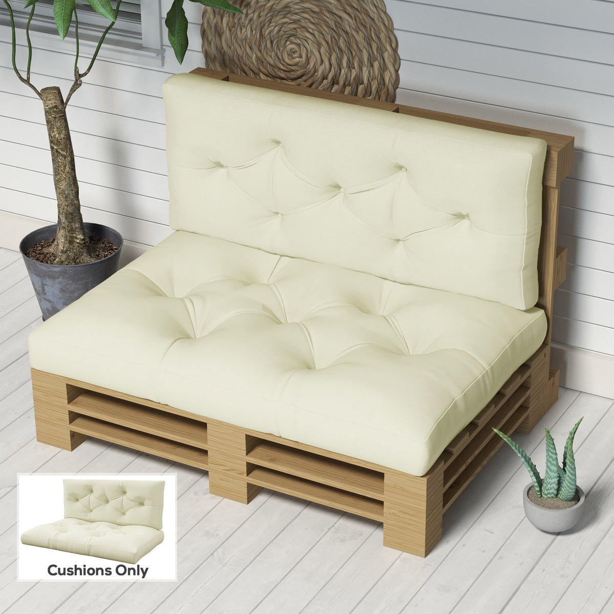 2-Seater 5" Thick Outdoor Seat Cushions with Back for Loveseat, Cream White — product view 3