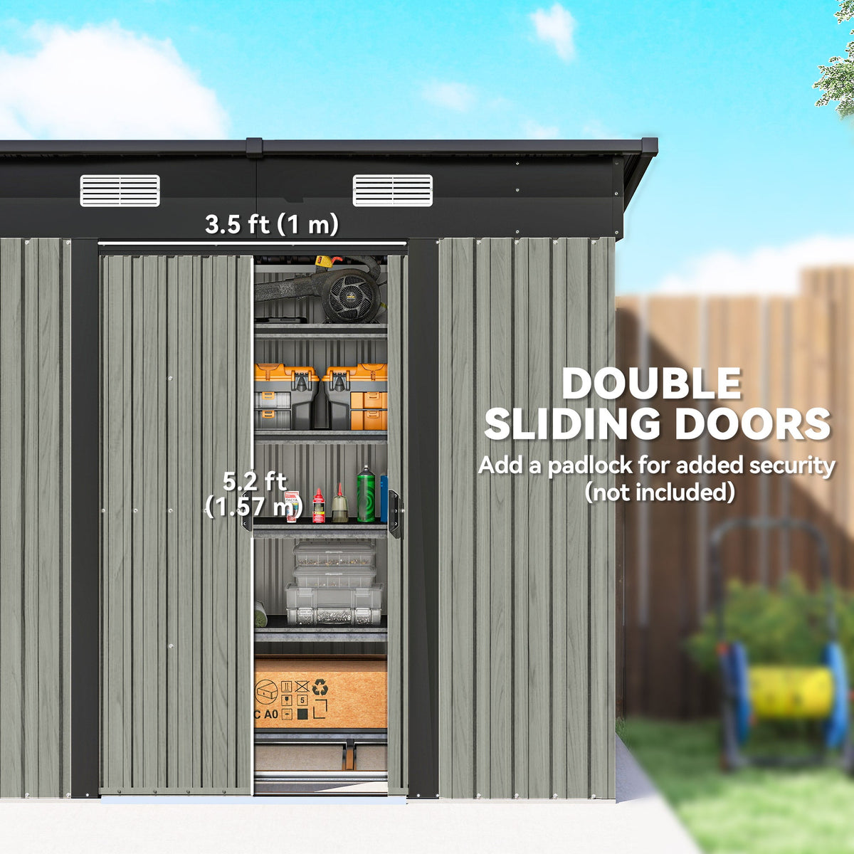 7 x 4 ft Lean-To Metal Shed with Foundation Kit for Bike & Mower, Light Grey — product view 7