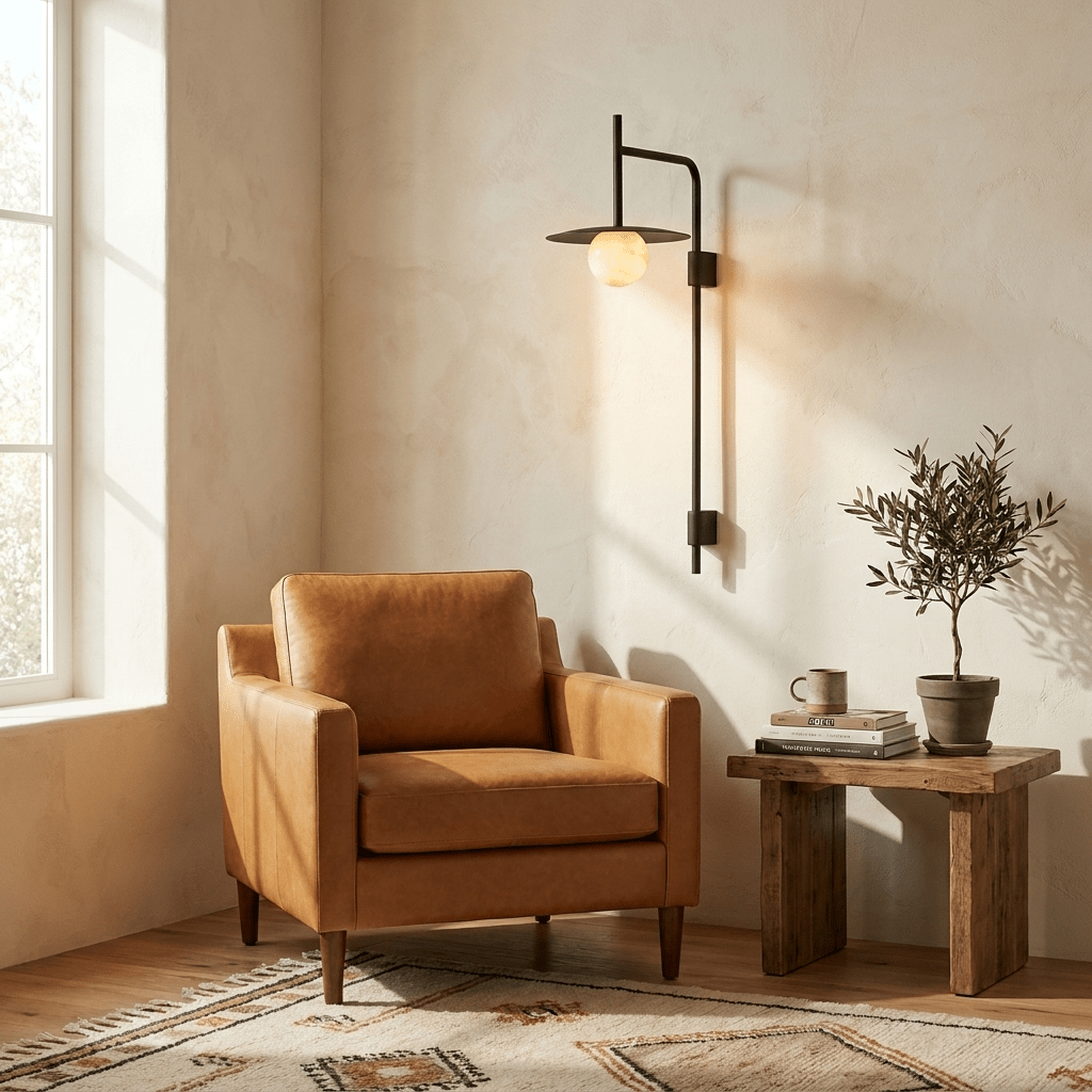 Nivara Long Arm Alabaster Wall Sconce — product view 2