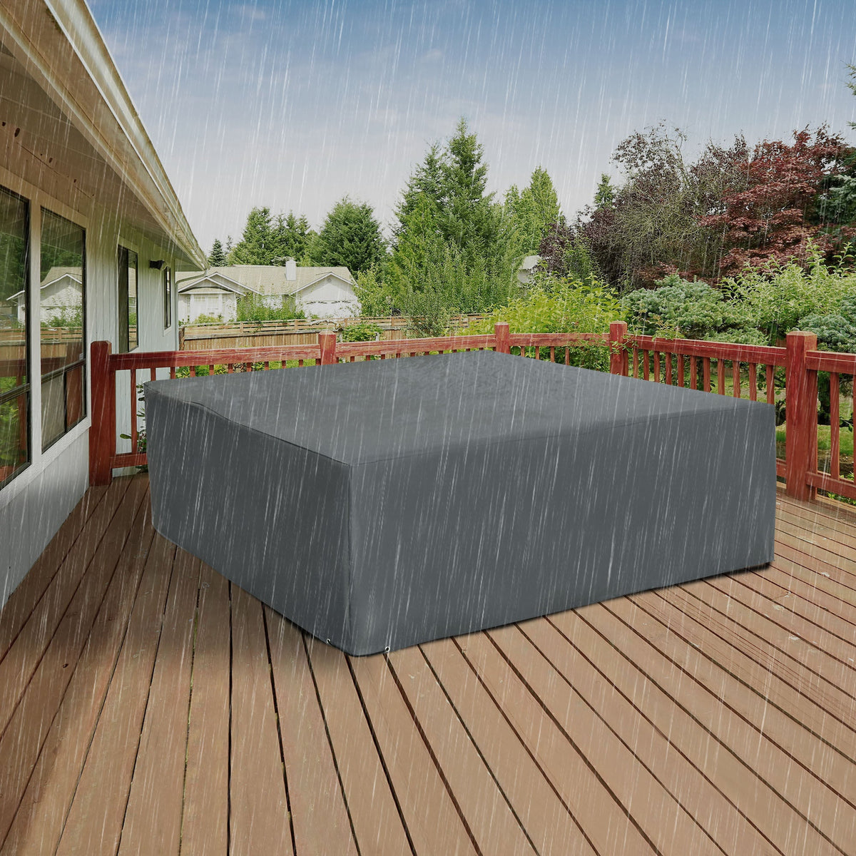 80.7" x 75.6" x 24" Waterproof Patio Furniture Cover, Grey — product view 3