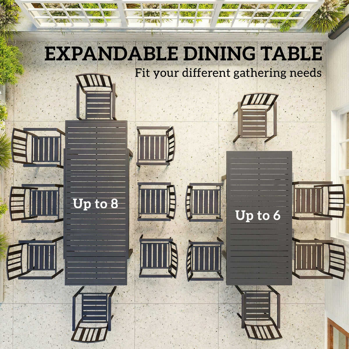 150/225 x 85 x 75 cm Extending Garden Table for 6-8, Dark Grey — product view 6