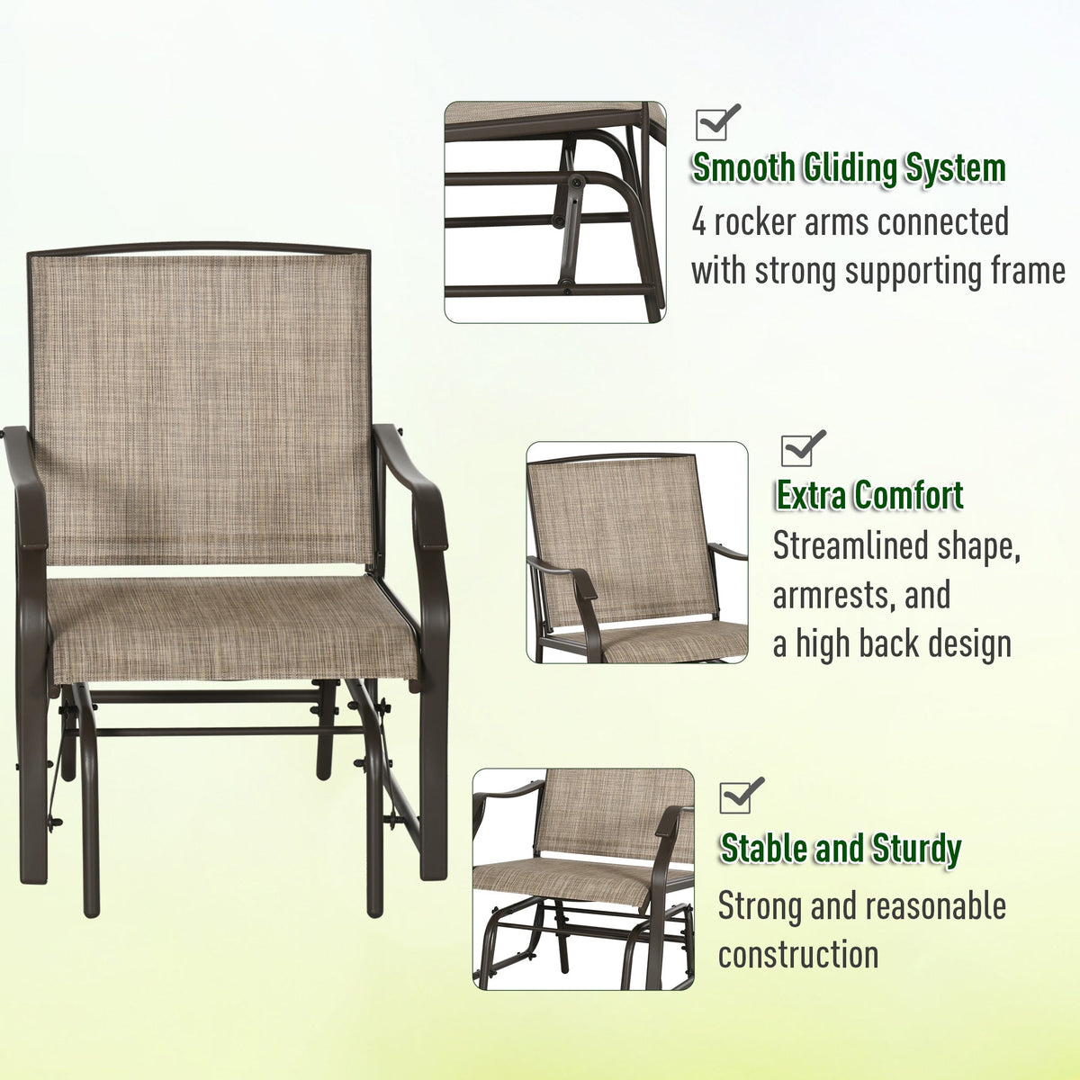 3 Piece Outdoor Glider Chair with Coffee Table Bistro Set, Mixed Brown — product view 7