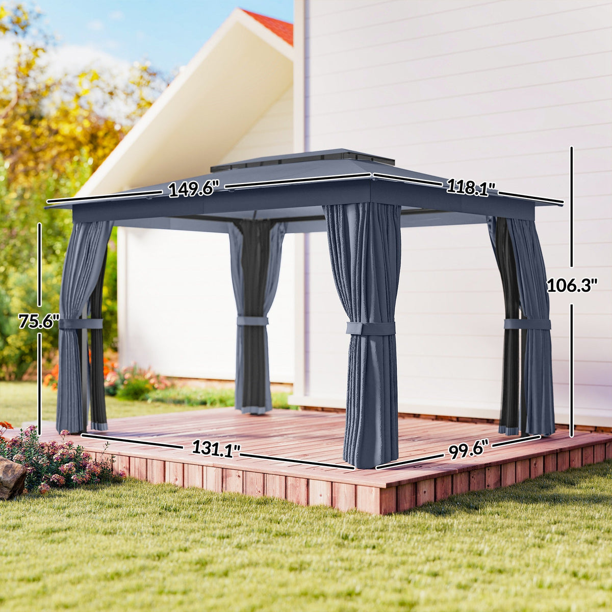 10' x 12' Soft Top Gazebo Canopy Shelter with Double Roof, UPF30+ Protection for Lawn, Backyard, Deck, Blue — product view 5