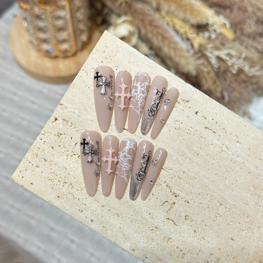 Artistic Press-On Nail Set with Decorative Elements — product view 3