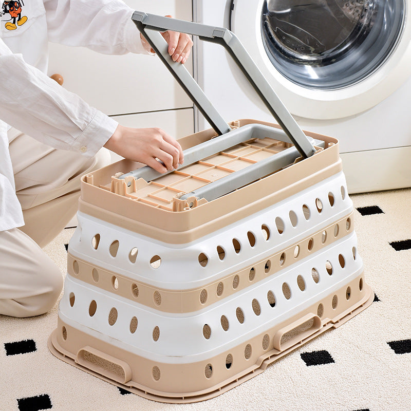 Collapsible laundry basket with wheels, ventilated sides and carrying handles — product view 2