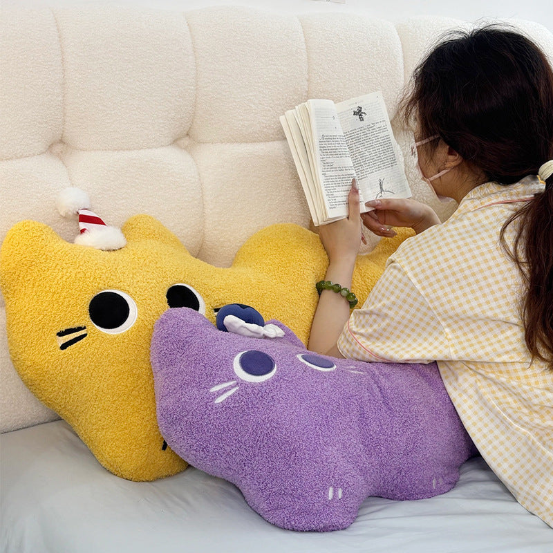 Extra-long plush neck support pillow in wavy cat shape — product view 2