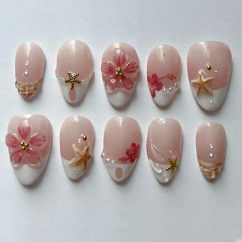 Artistic Seashell Decorated Press-On Nails — product view 1