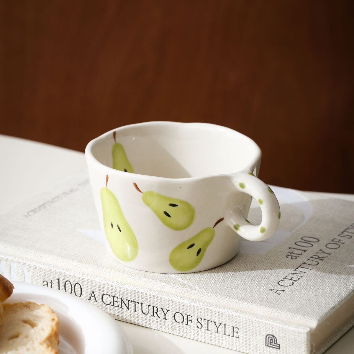 Ceramic mug with hand-painted banana illustration and round handle — product view 7