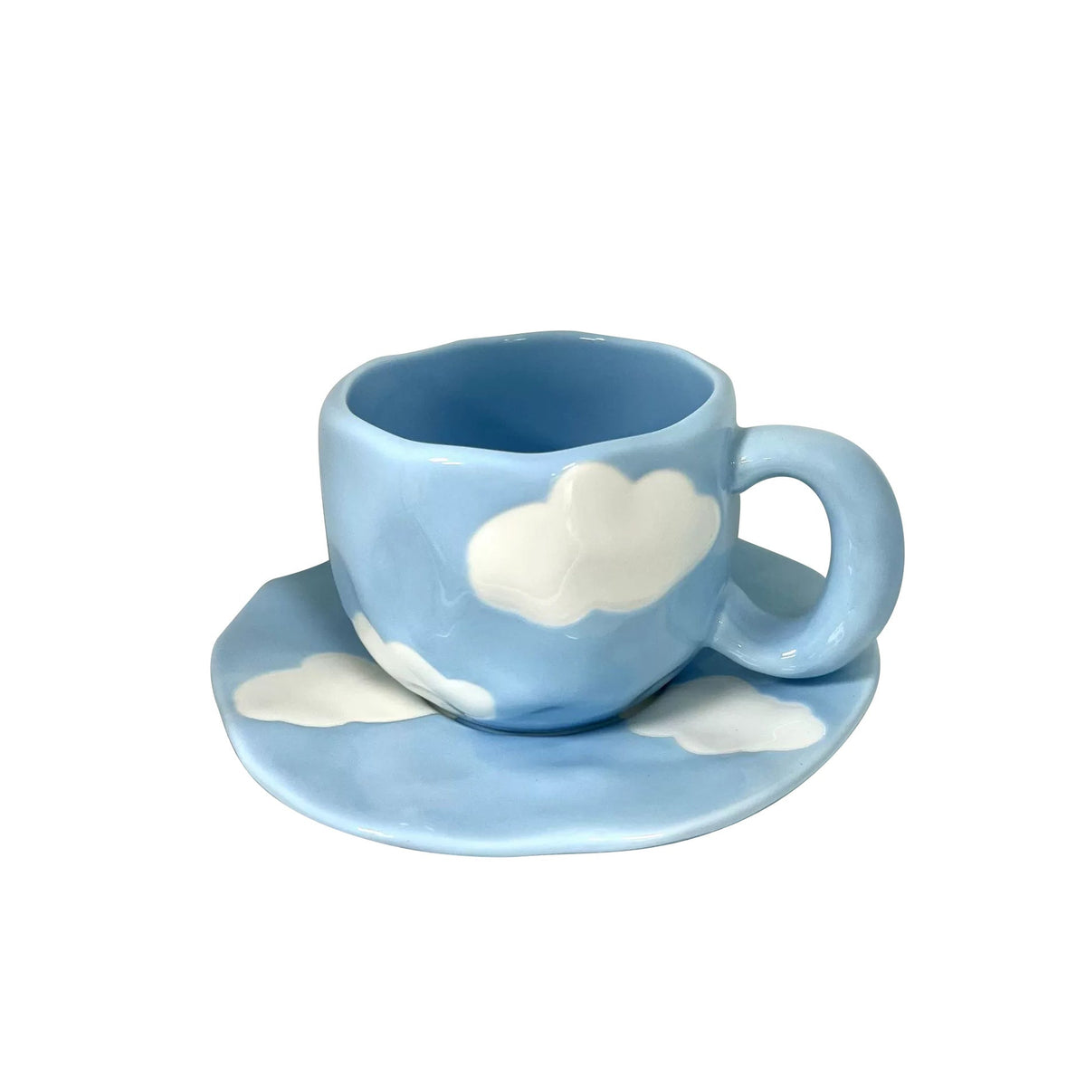 Ceramic mug with hand-painted tulip pattern and organic shape — product view 5