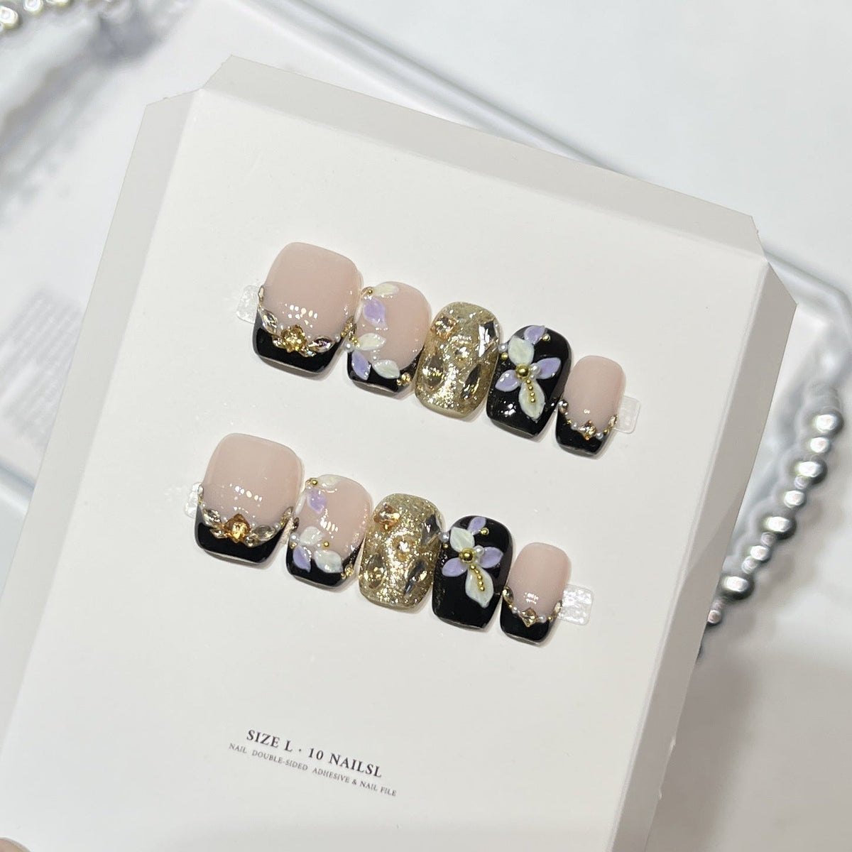 Decorative Press-On Nail Art Set with Floral and Glam Accents — product view 2