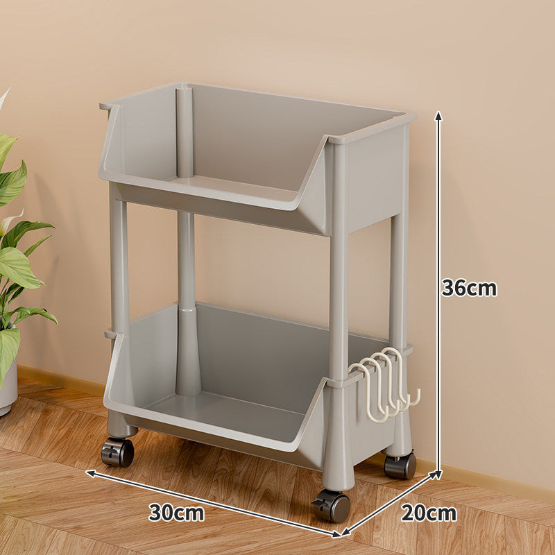 Compact Two-Tier Rolling Storage Cart with Side Hooks — product view 7