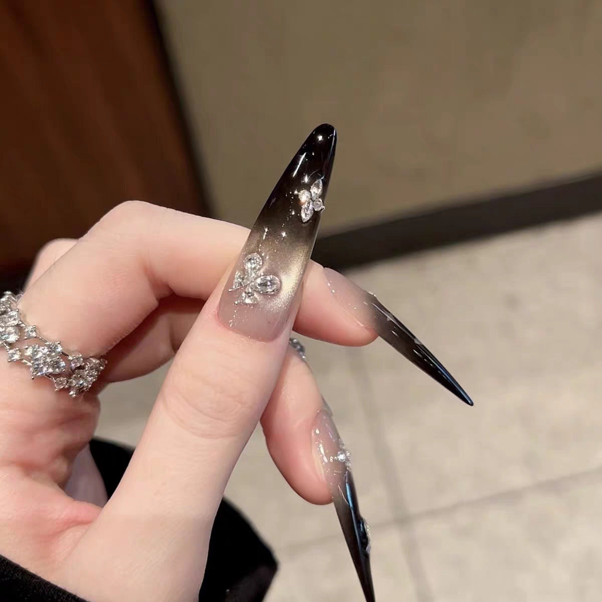 Artistic Rhinestone Stiletto Nail Art Extensions — product view 3