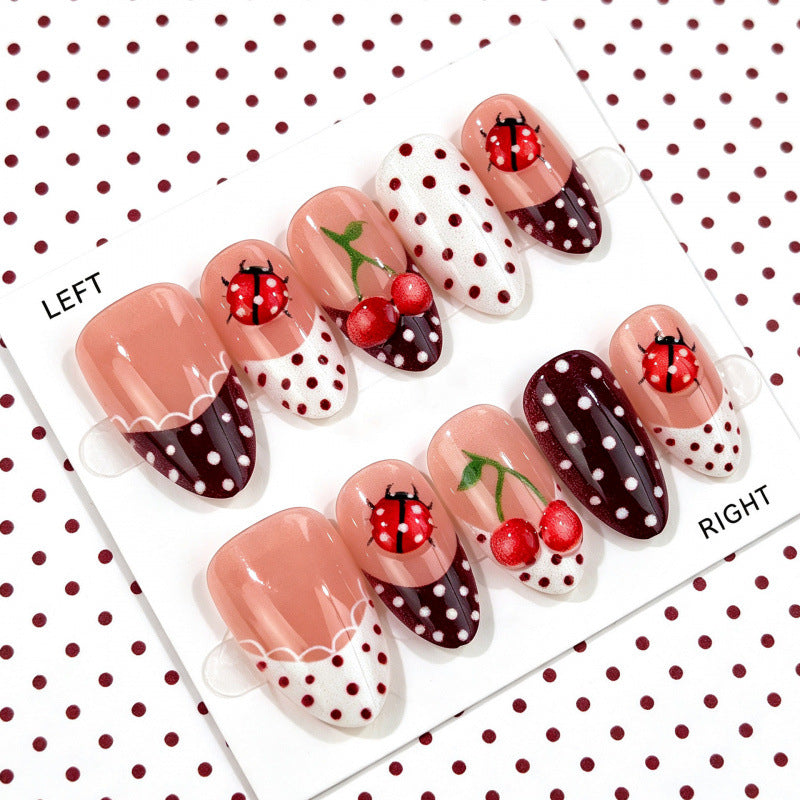 Decorative Ladybug Cherry Design Press-On Nails — product view 2