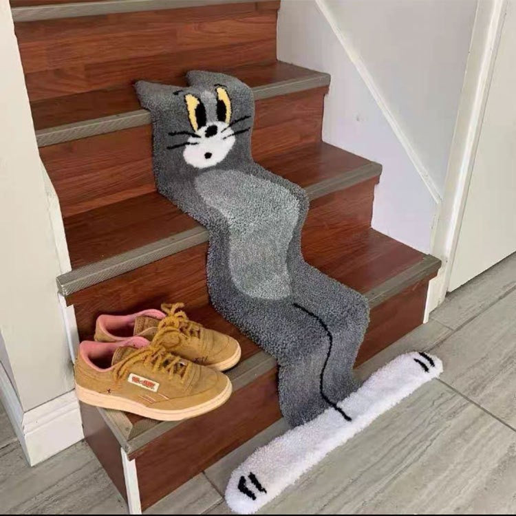 Cartoon Cat-Themed Plush Floor Mat Bowlift — product view 1