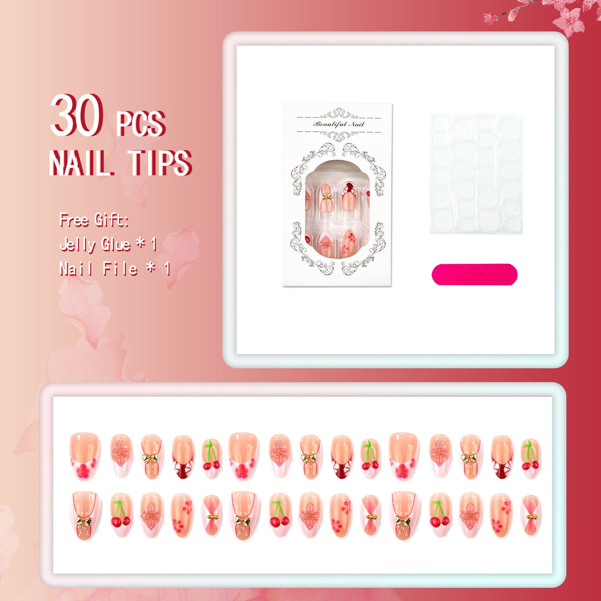 Artistic Cherry Blossom Press-On Nail Set — product view 4