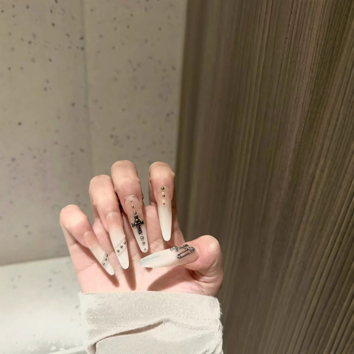 Artistic Stiletto Nail Art Extensions with Decorative Accents — product view 1