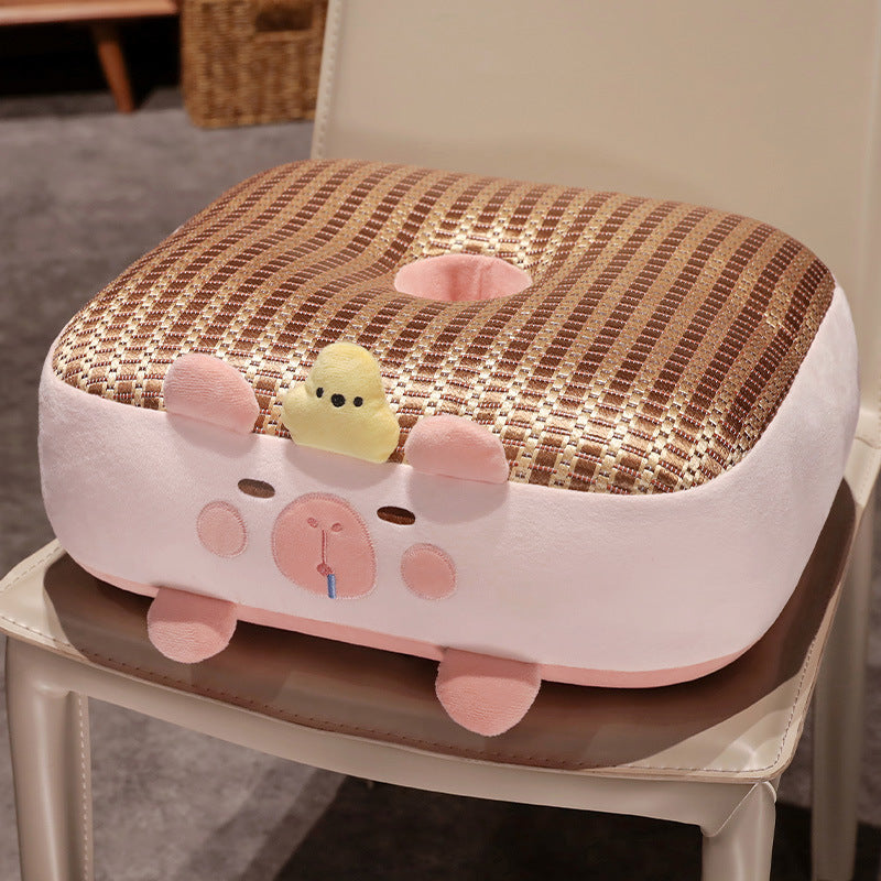 Ergonomic padded seat cushion with center hole, memory effect, and cute pig plush cover — product view 4