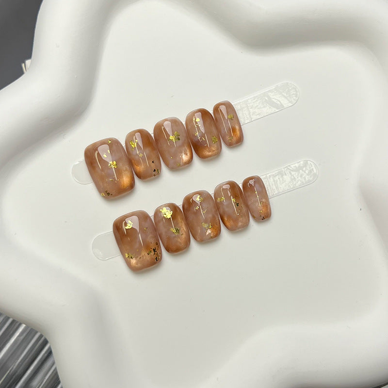 Elegant Press-On Nail Set with Gold Leaf Accents — product view 3