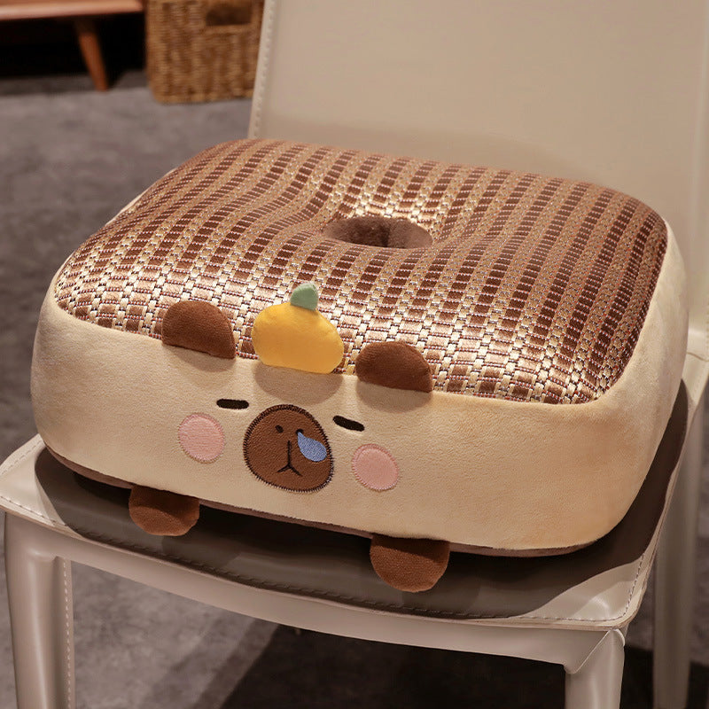 Ergonomic padded seat cushion with center hole, memory effect, and cute pig plush cover — product view 5