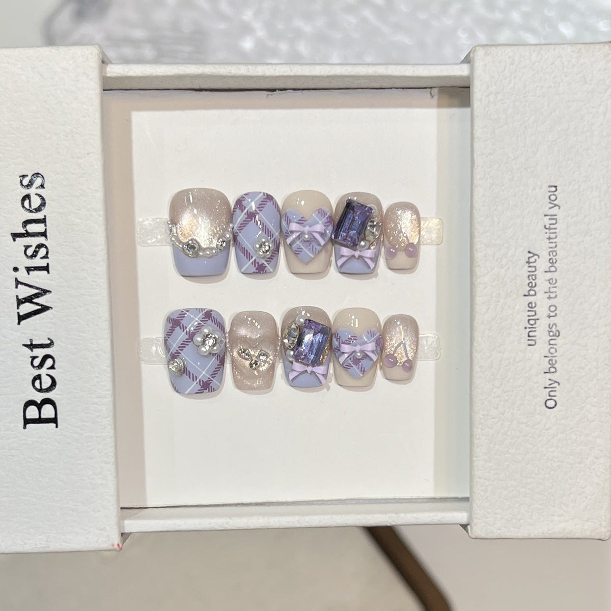 Decorative Press-On Nail Set with Gem Accents — product view 1