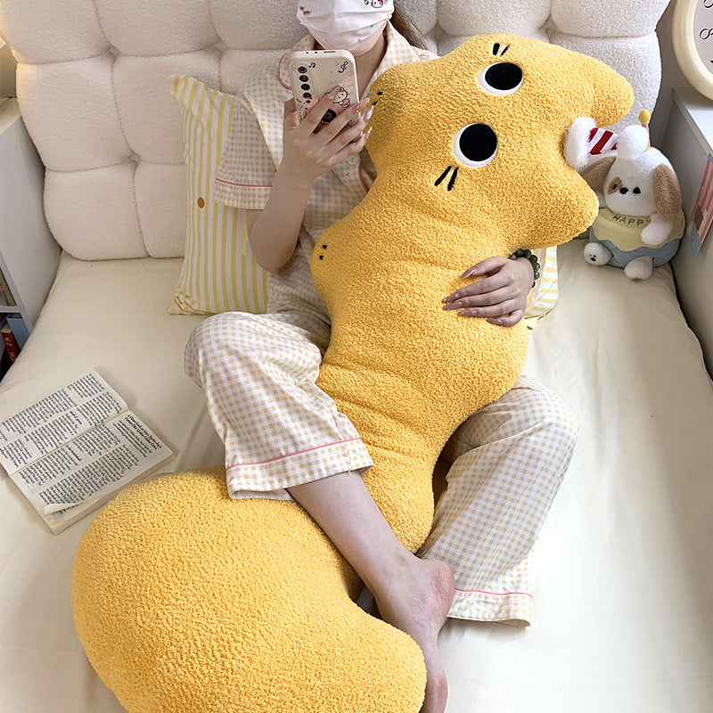 Extra-long plush neck support pillow in wavy cat shape — product view 3