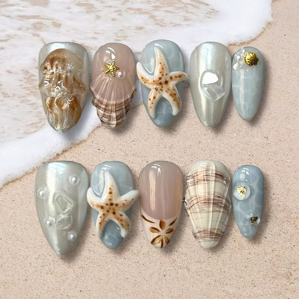 Coastal-Inspired Decorative Press-On Nail Set — product view 1