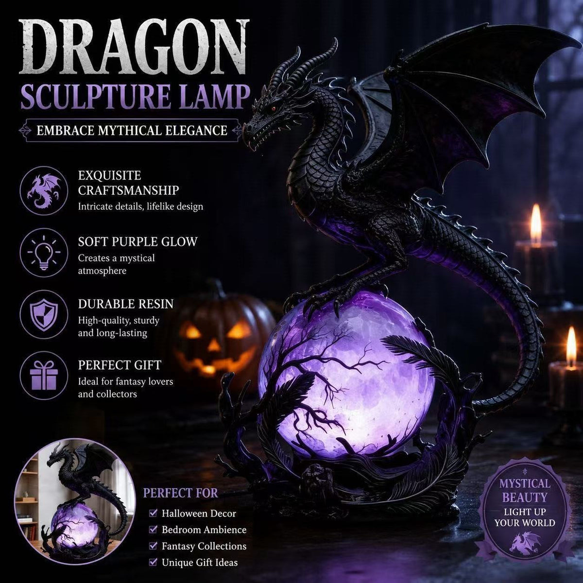 Dragon-Themed Decorative Table Lamp Bowlift — product view 4