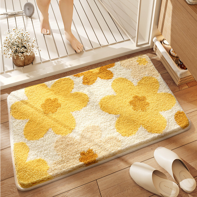Floral Patterned Plush Bath Rug Bowlift — product view 2