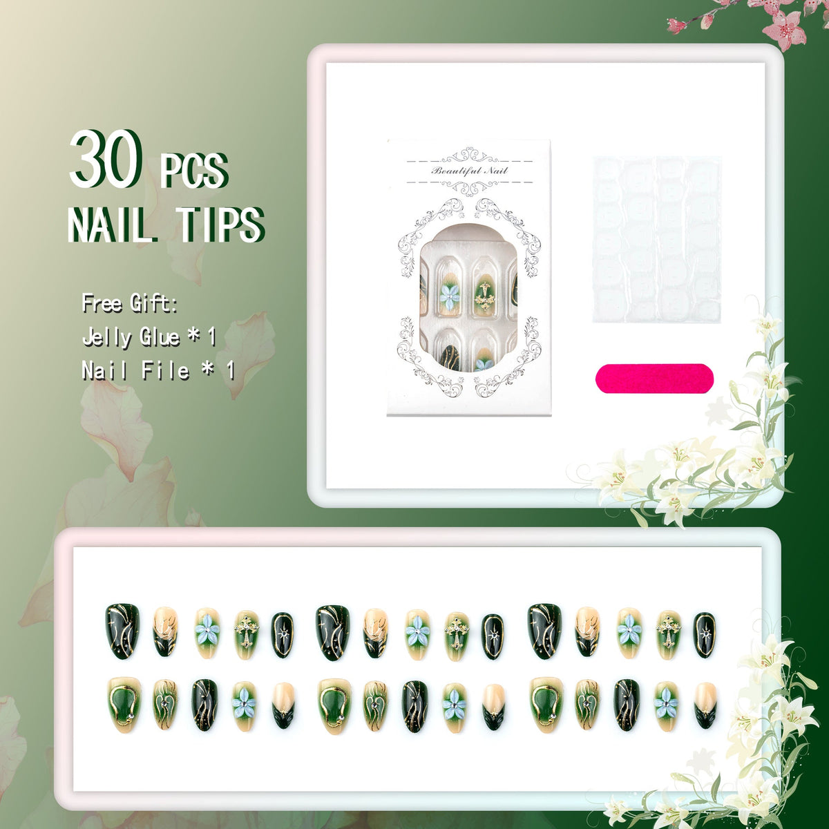 Artistic Floral Design Nail Tips — product view 2
