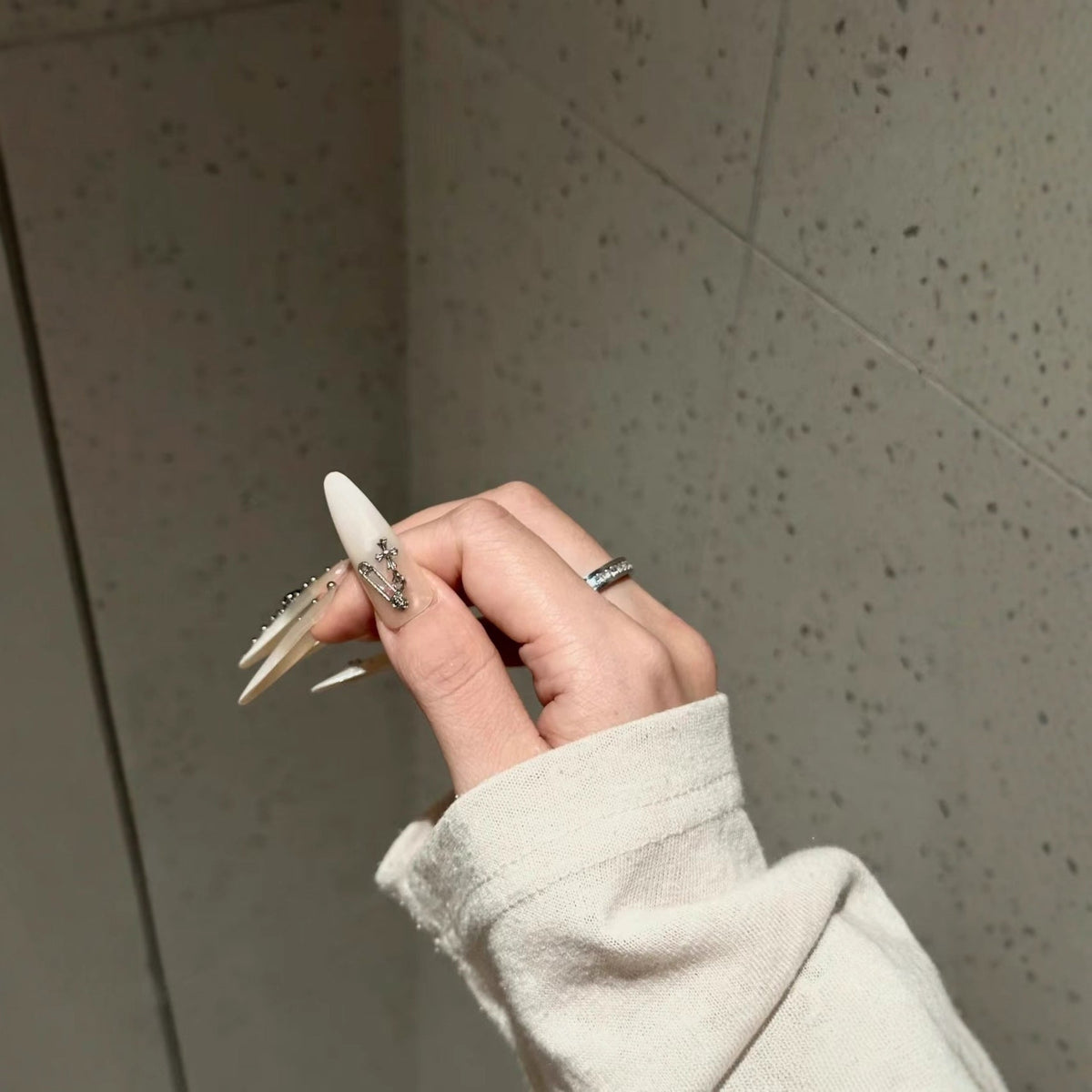 Artistic Stiletto Nail Art Extensions with Decorative Accents — product view 4