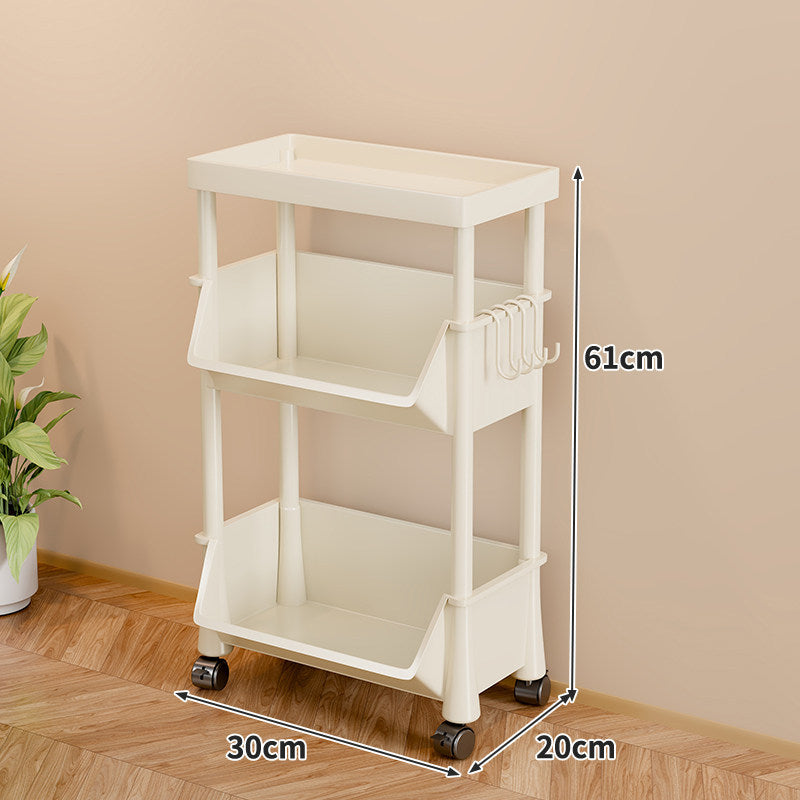 Compact Two-Tier Rolling Storage Cart with Side Hooks — product view 2