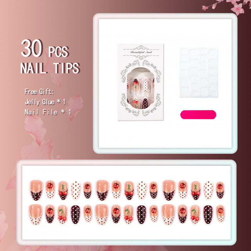 Decorative Ladybug Cherry Design Press-On Nails — product view 4