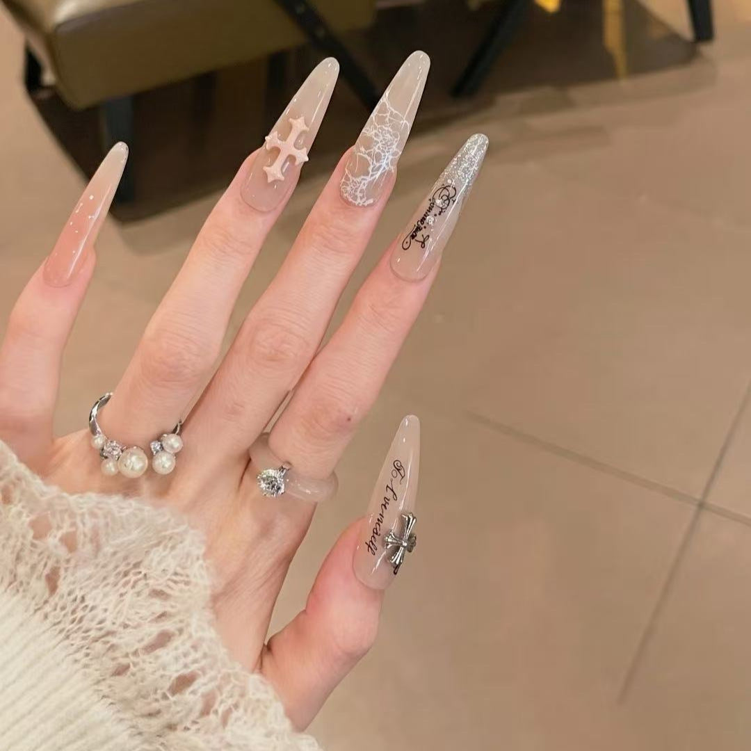 Artistic Press-On Nail Set with Decorative Elements — product view 1