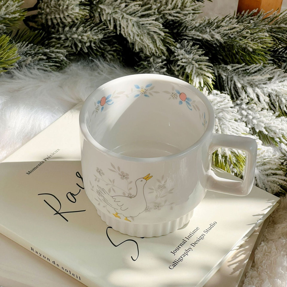 Decorative porcelain soup plate with ribbed edge and duck motif — product view 7