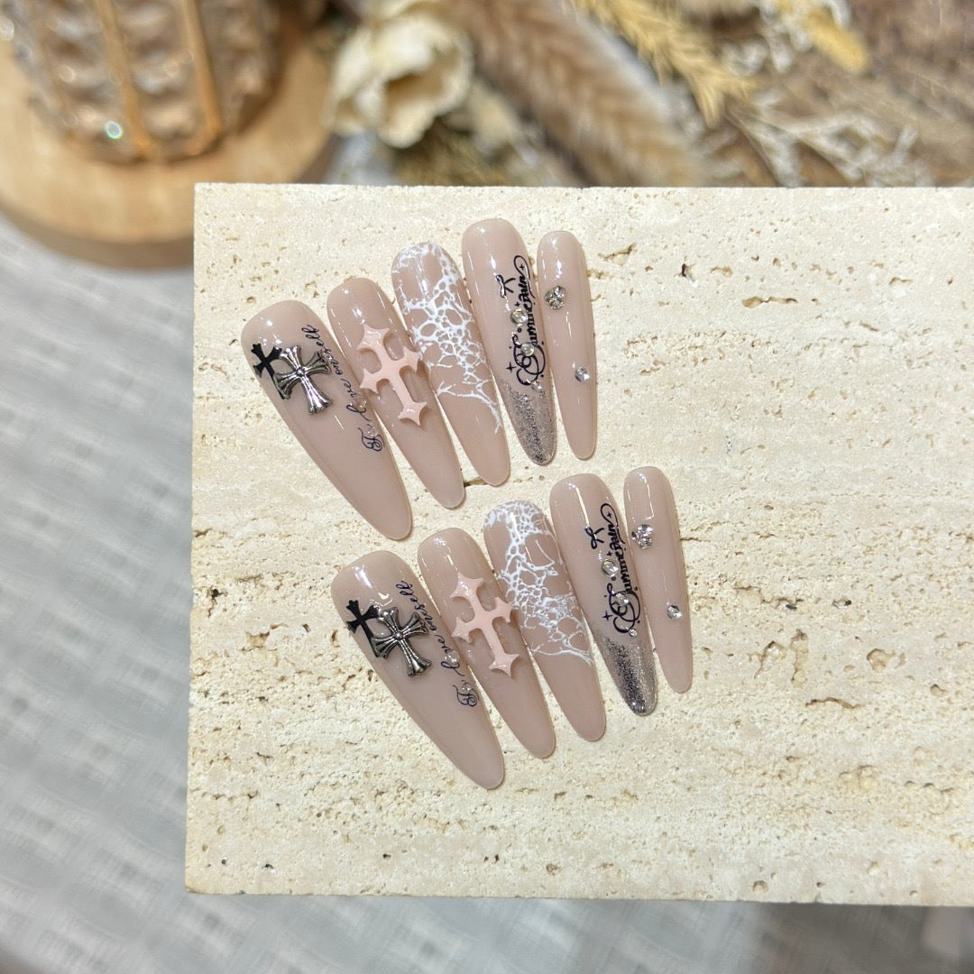 Artistic Press-On Nail Set with Decorative Elements — product view 2