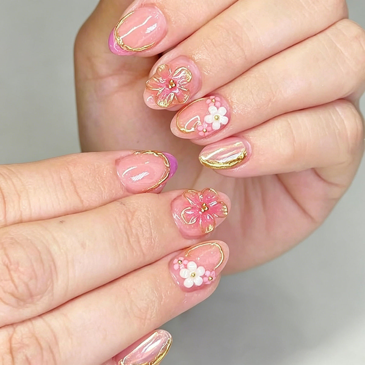 Artistic Floral Embellished Press-On Nails — product view 1