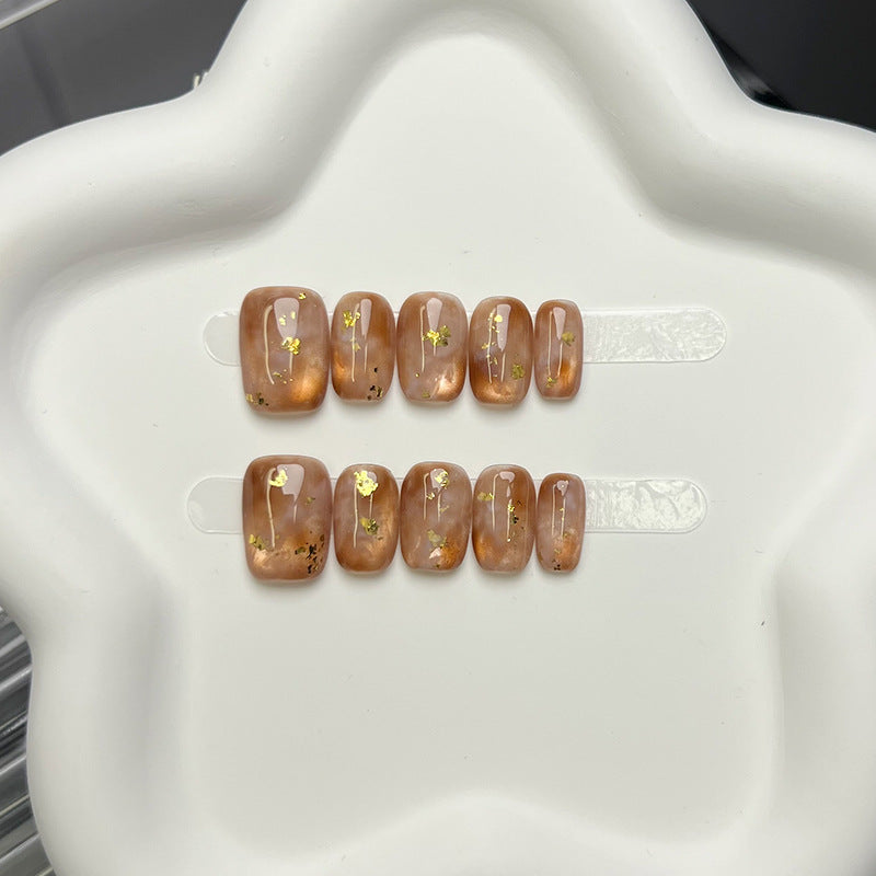 Elegant Press-On Nail Set with Gold Leaf Accents — product view 1