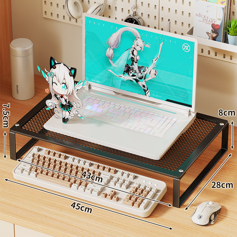 Elevated Mesh Laptop and Monitor Stand with Ventilated Metal Grid Surface and Under-Keyboard Storage — product view 3