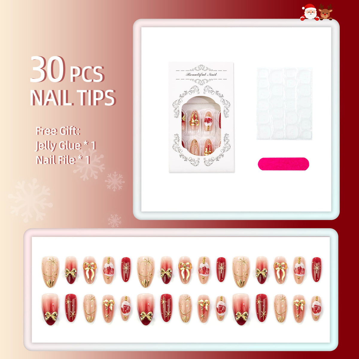 Festive Holiday-Themed Press-On Nail Art Set — product view 4