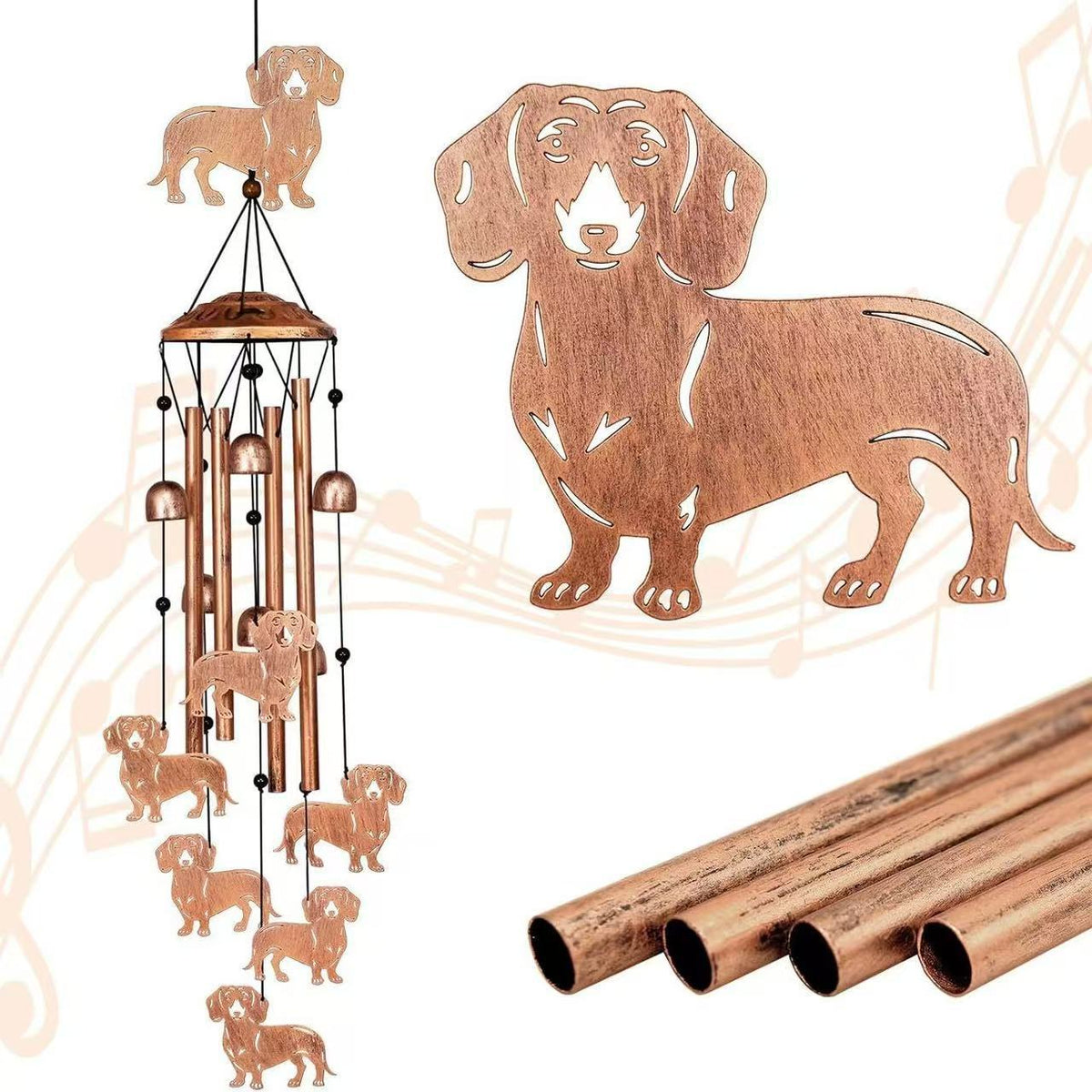 Decorative Wind Chime with Dachshund Design Bowlift — product view 1