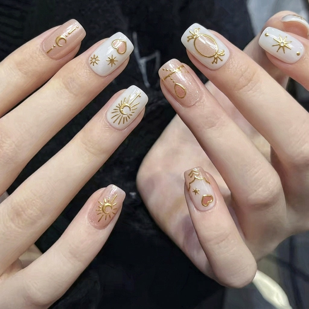 Artistic Press-On Nails Set with Celestial Designs — product view 1