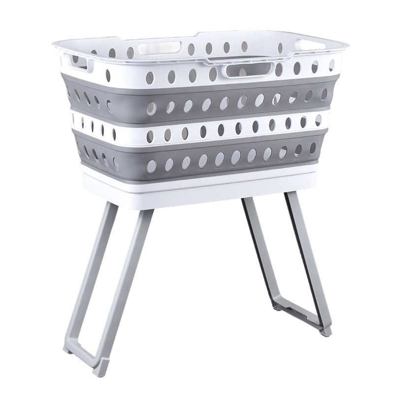 Collapsible laundry basket with wheels, ventilated sides and carrying handles — product view 5