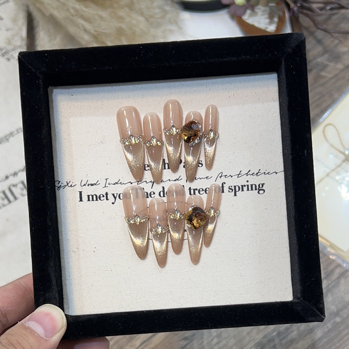 Elegant Stiletto Press-On Nails with Gemstone Accents — product view 3