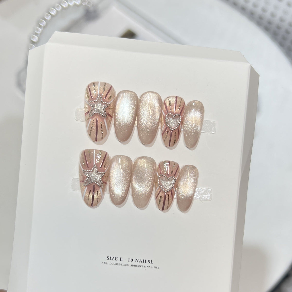 Glamorous Press-On Nail Art Set with Star and Heart Accents — product view 2