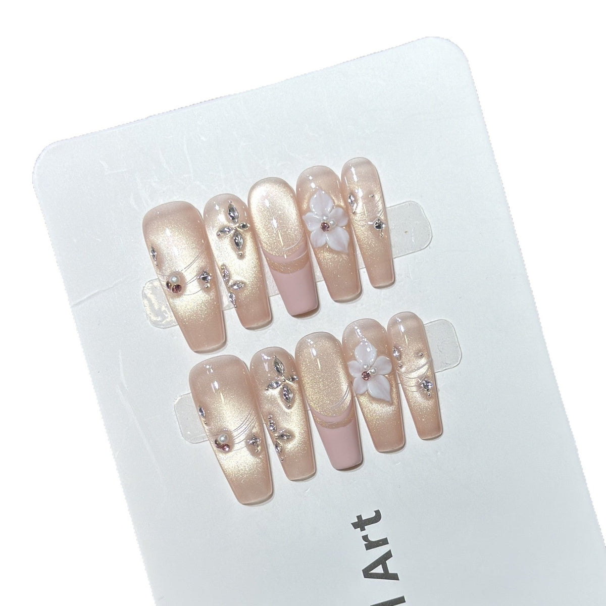 Elegant Floral Decorated Press-On Nail Art — product view 4