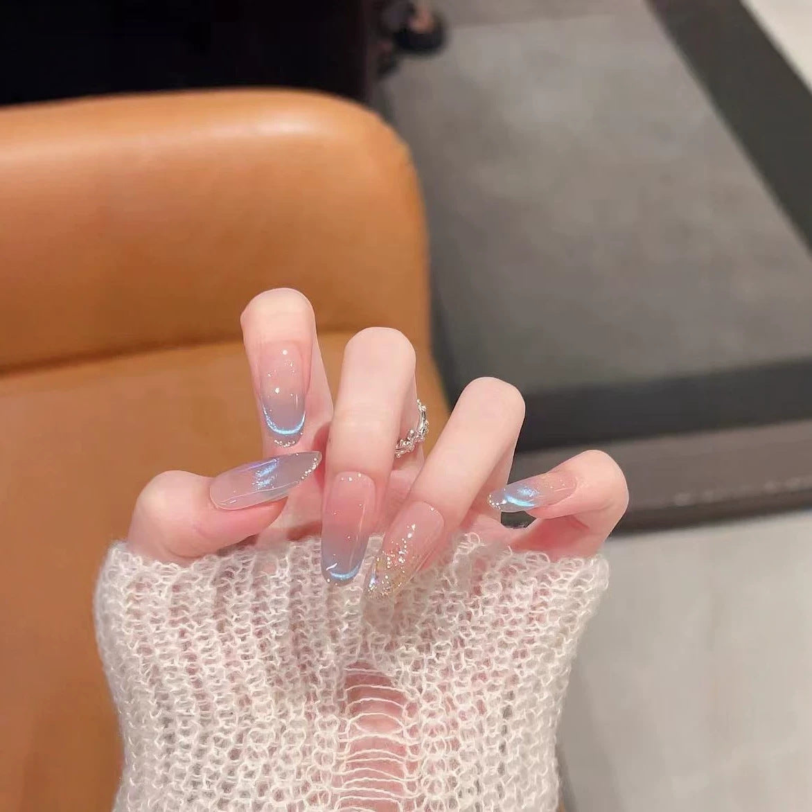 Elegant Ombre Nail Extensions with Crystal Accents — product view 4