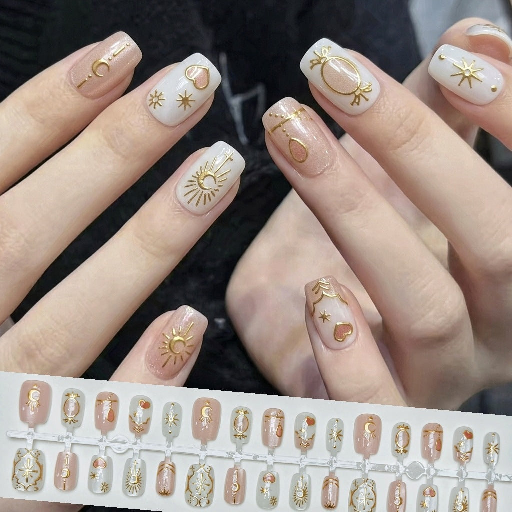 Artistic Press-On Nails Set with Celestial Designs — product view 4
